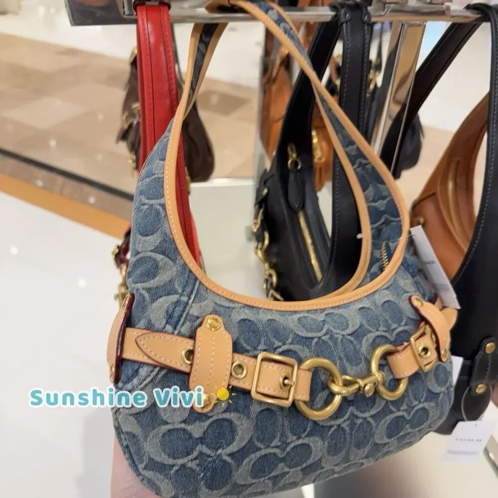 NWT Coach Belted Ergo Shoulder Bag 26 Signature Regenerative Cotton Denim CEN94